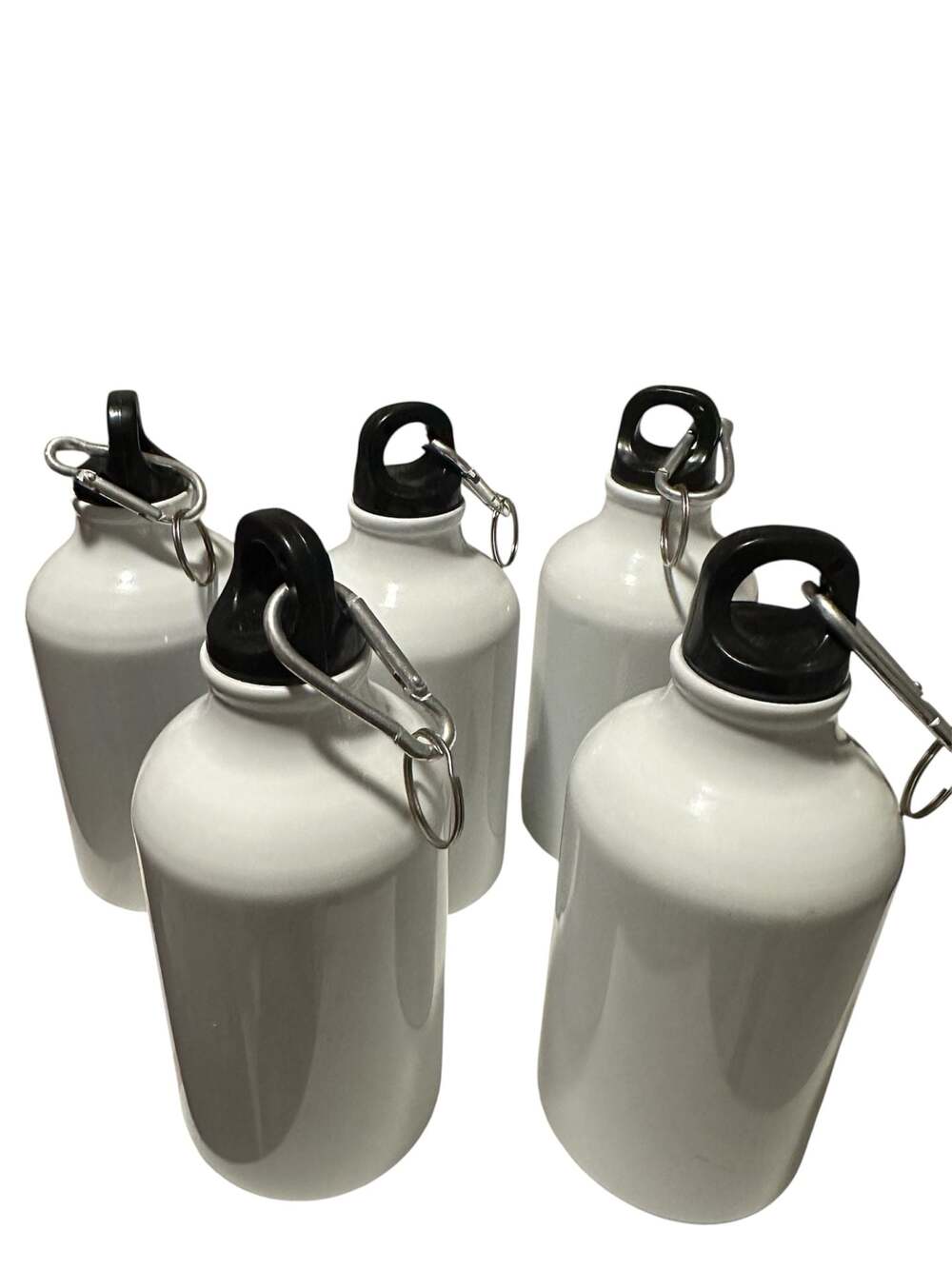 Blank White Aluminum Sublimation Sport Water Bottles with Carabiner Clips (Set o